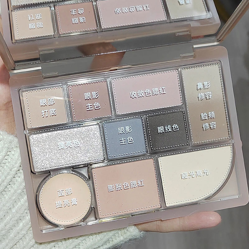 Paleta de sombras integradas de maquiagem dez cores, iluminador Facial, Blush, contorno integrado, cor da terra, viajant