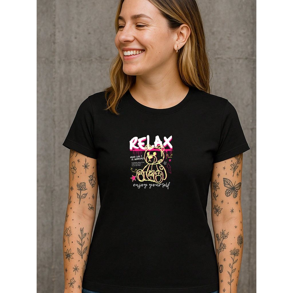 Camiseta Baby Look T Shirt Relax Enjoy Yourself Street Urban Streetwear Tumblr Estilosa Várias Cores 100% Algodão