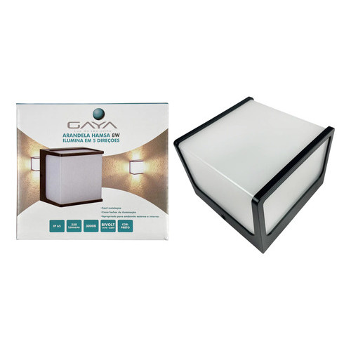 Arandela Hamsa Preta Ip65 8w 3000k 550 Lumens Gaya 3148