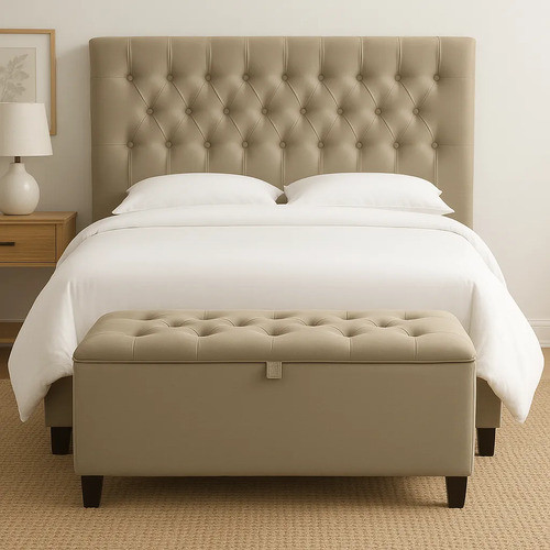 Baú Recamier Sara Captonê Luxo Estofado Suede 120cm Puff  Capitonê