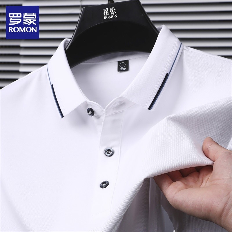 Lomon seda camisa Polo de manga curta masculina verão fino lapela branca topo Casual meia manga camiseta roupas masculin
