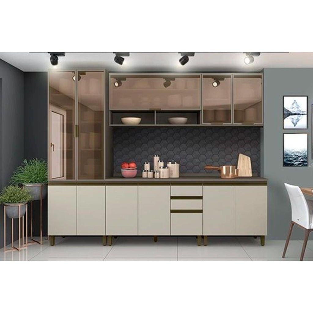 Cozinha Completa Connect 7 Peças (2Armários+2Balcões+1Paneleiro+2Complementos) C7P03 Duna/Cristal - Henn