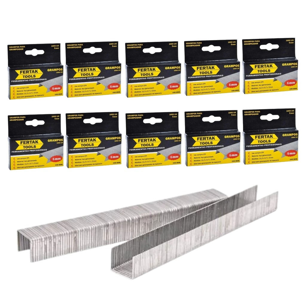 Kit Grampos Grampeador Tapeceiro 06mm 10000 Peças Fertak