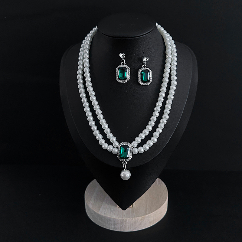 Retro corte estilo esmeralda colar de orelhas conjunto de duas peças temperamento feminino elegante
