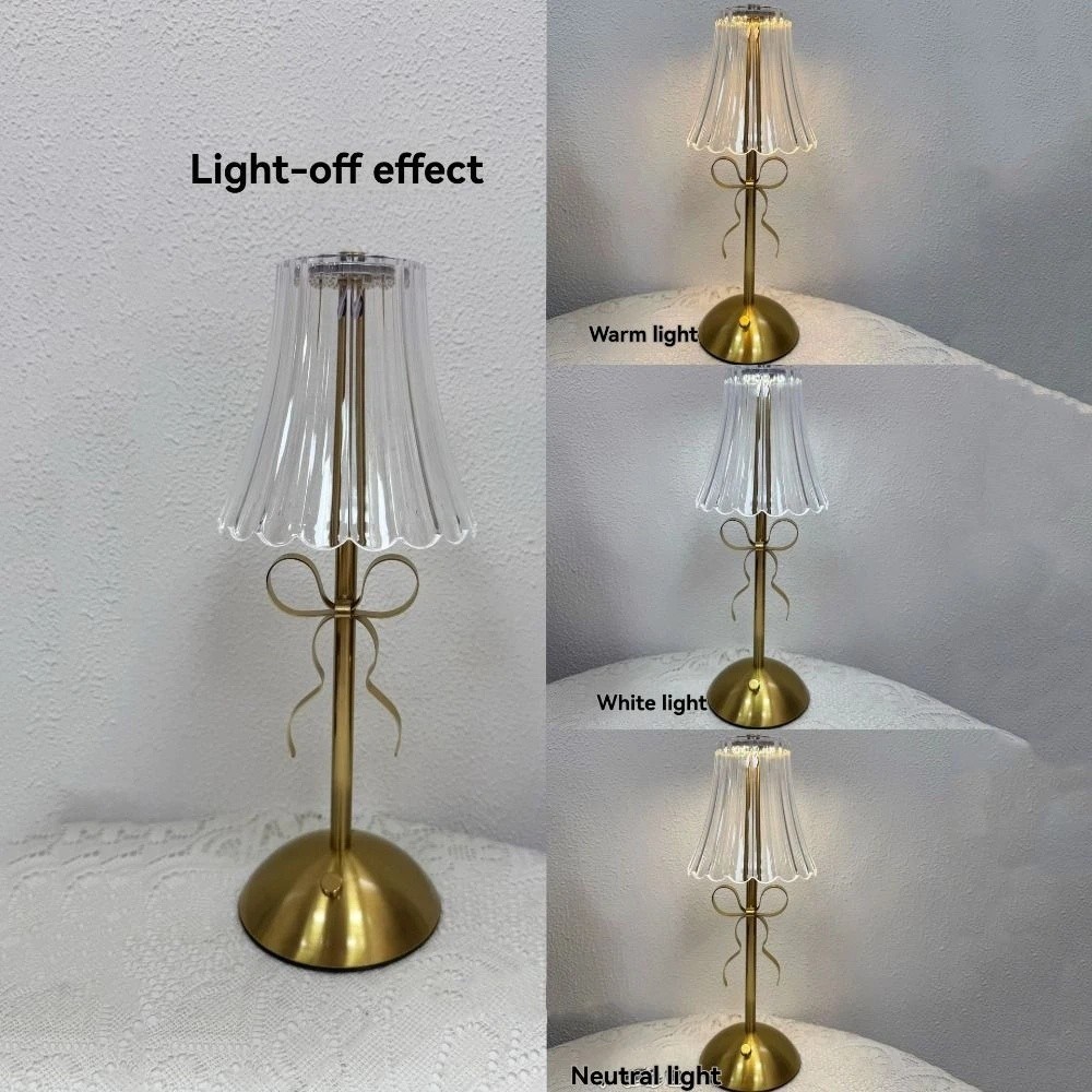 Lâmpada De Cabeceira Dourada , Abajur De Mesa Com Laço Estilo Nórdico Controle De Toque , Luzes Noturnas LED Port — imagem 2 de 2