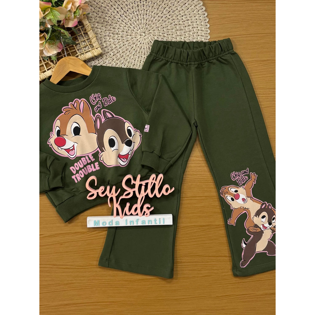 Conjunto Infantill Momi Inverno com Calça e Moletom Verde Tico e Teco Disney