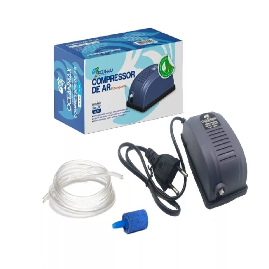 Compressor De Ar 1 Saída Para Aquário 3l/m + 1mt Mangueira E 01- Pedra Porosa
