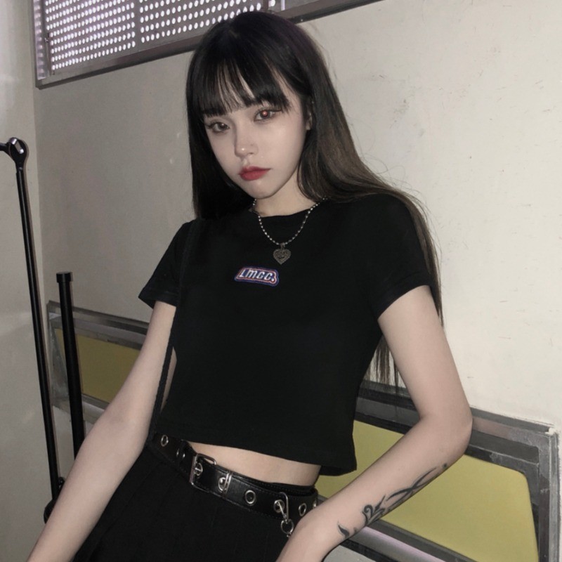 Camiseta curta feminina verão coreano feminino cintura alta manga curta camiseta feminina apertado umbigo roupas superio