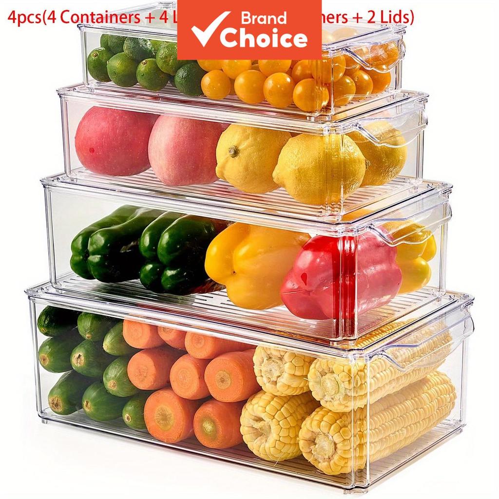 THELiFE 2/4pcs Organizadores De Armazenamento De Alimentos Para Geladeira Empilháveis Com Tampa , Recipiente freezer , O