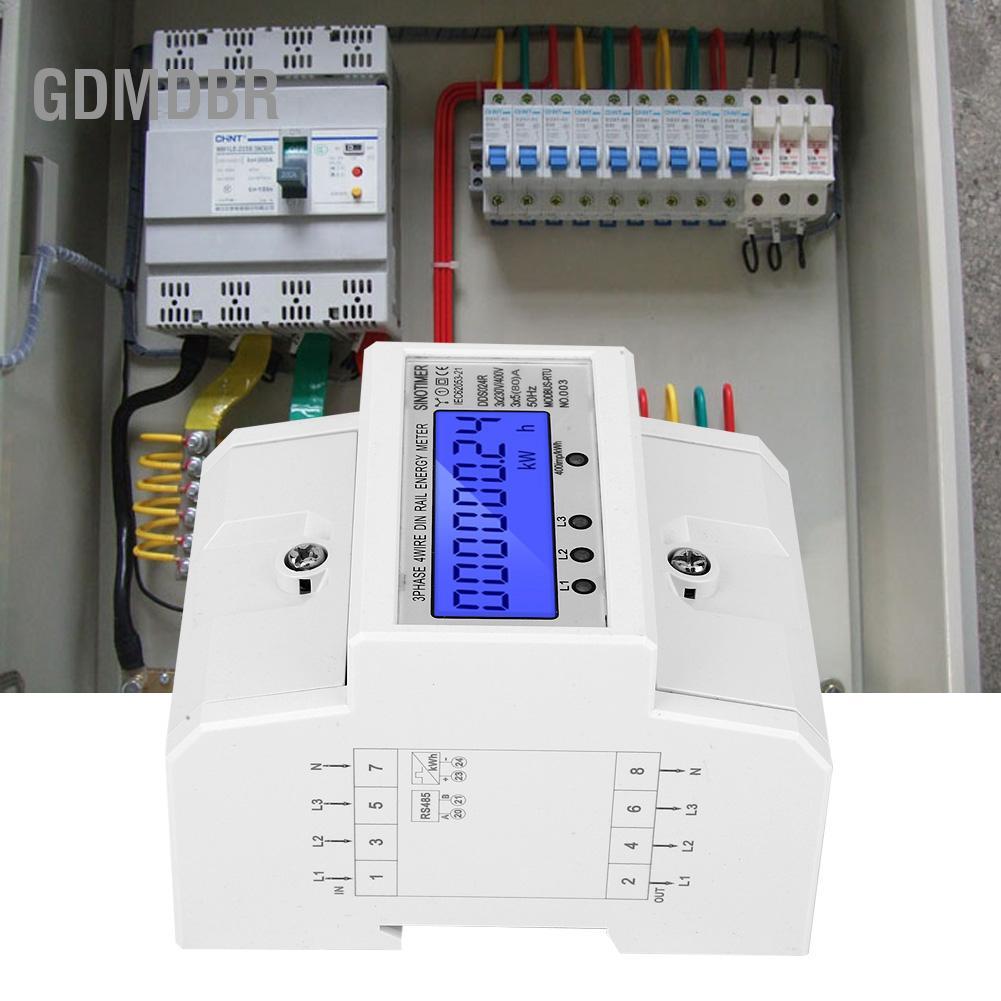 Gdmdbr 3 fase 4 fio din trilho consumo de energia medidor de energia wattímetro eletrônico rs485 lcd backlight
