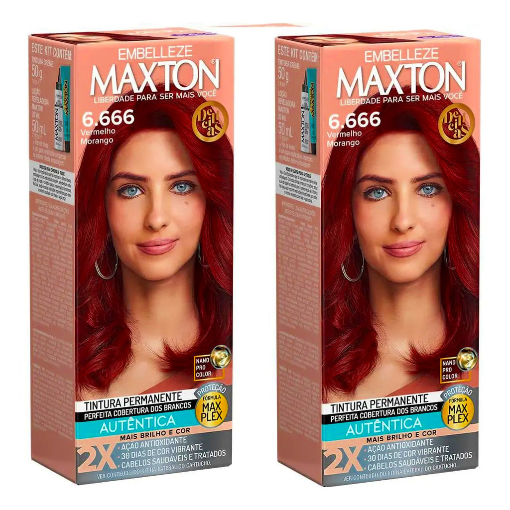 Kit 2 Tintura Maxton 6.666 Vermelho Morango