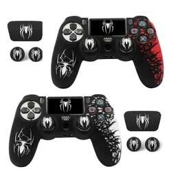 Kit Com Capa Protetora Silicone Spider Man + 2 Grips + Adesivo Touchpad Para Controle Ps4