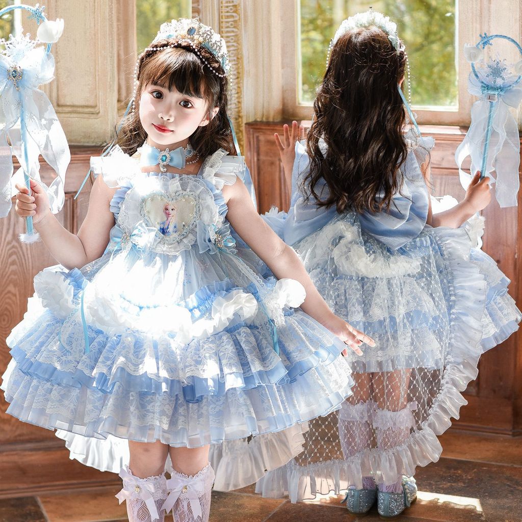 Meninas Frozen Elsa Romance Princesa Vestido Sem Mangas 2025 Lolita Aniversário Vestido Infantil