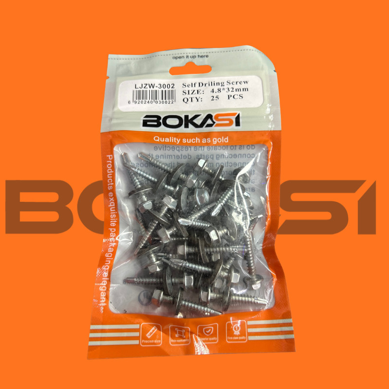 Parafuso Auto Brocante 4.8x32mm Sextavado com Arruela Kit 25pcs Para Telha Chapa Metal BOKASI