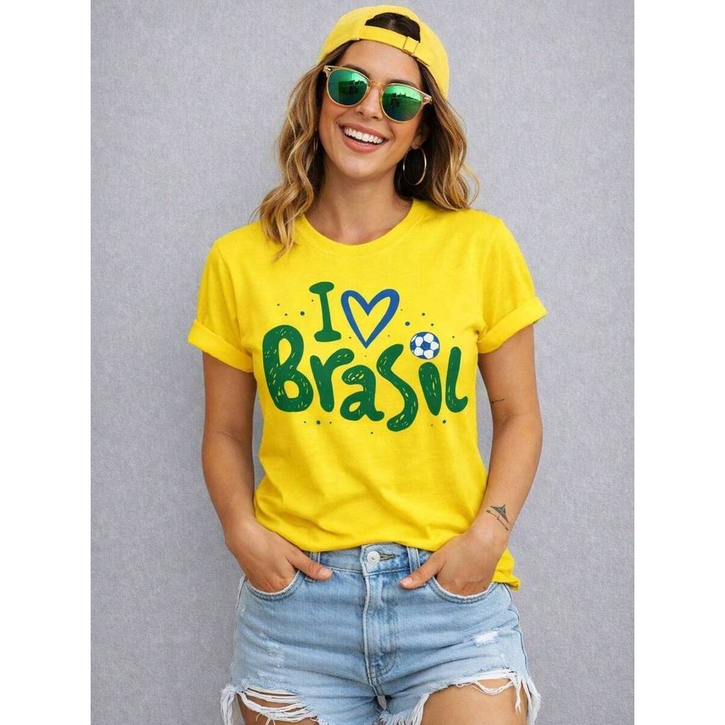 lançamentoo Camiseta Blusa Copa do Mundo Feminina 100% algodão seleção brasileira unissex Brasil I LOVE BRASIL