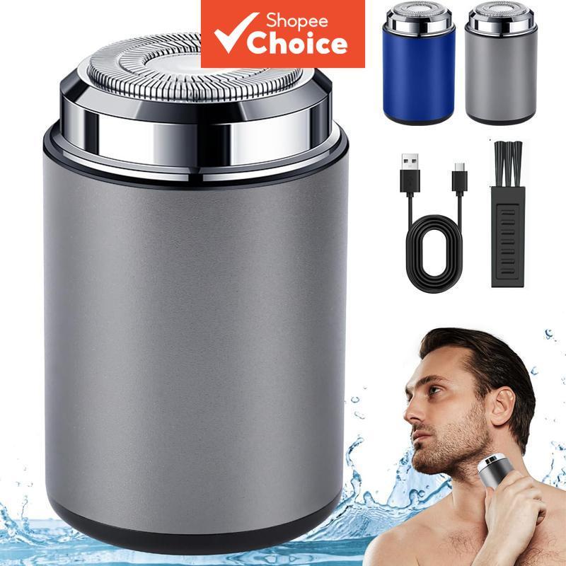 Mini Barbeador Elétrico Cinza - Faca de Barba Portátil, IPX6 à Prova d'Água, Lâmina Importada, Carregamento Tipo-C,