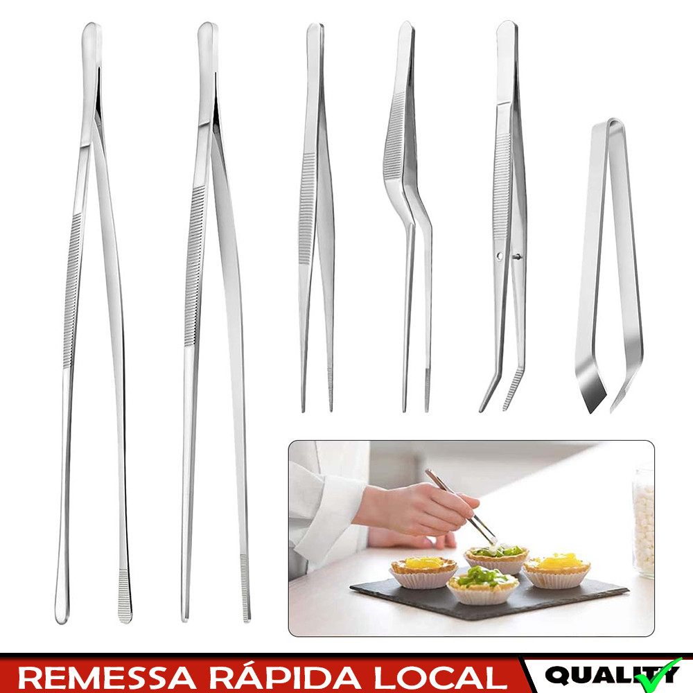Conjunto de pinças profissionais de 6 peças, pinças de aço inoxidável, pinças de precisão, pinças de cozinha de 12-30 cm