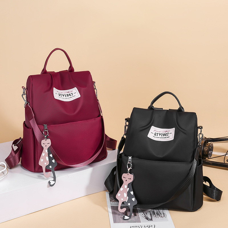 Mochila Feminina Anti-roubo De Nylon Impermeável Grande Capacidade Com Pingente Bolsa Escolar E De Viagem Para Mulheres