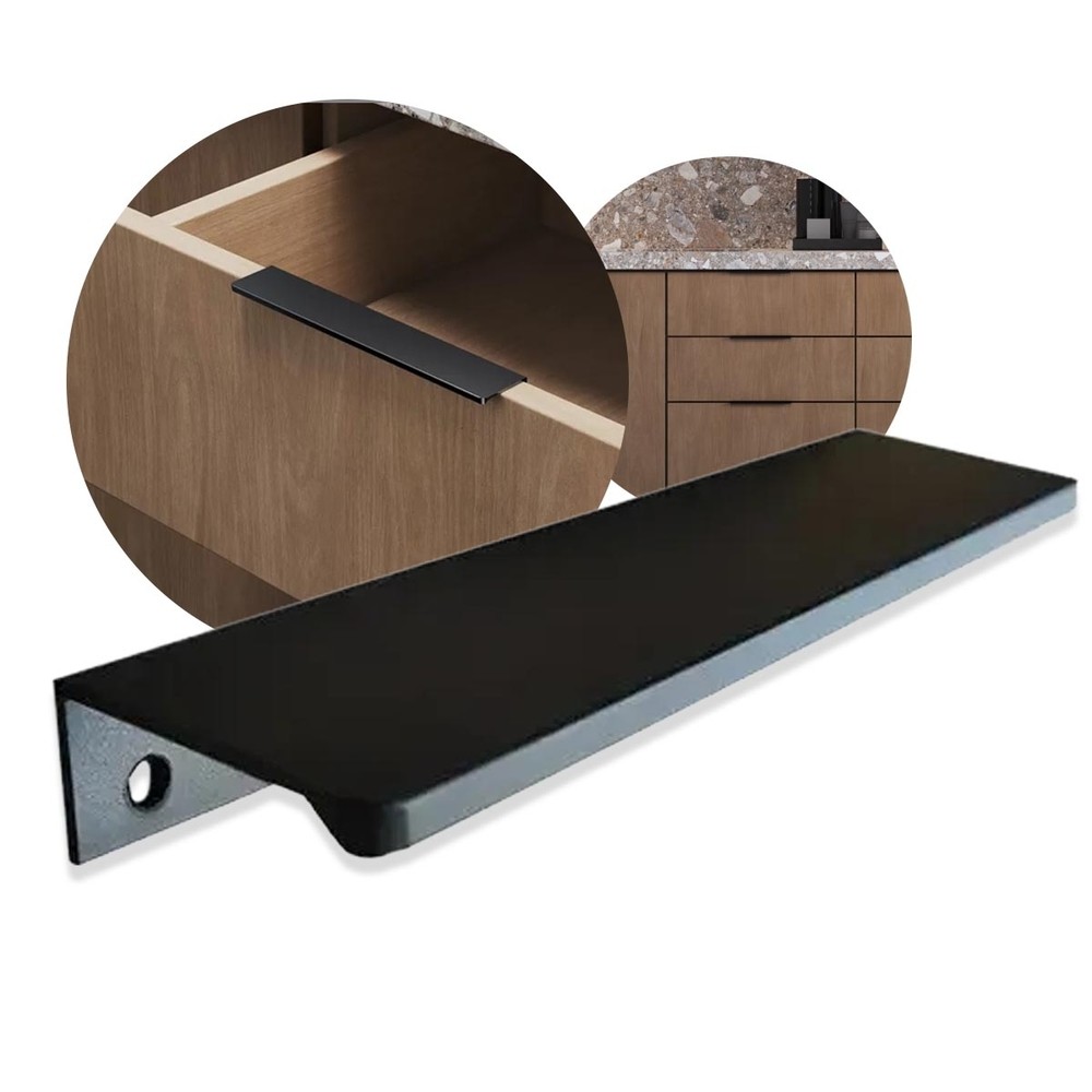 Puxador Slim Cielo 20cm Preto Fosco para Gavetas e Armários - Marca Rometal Acabamento Premium