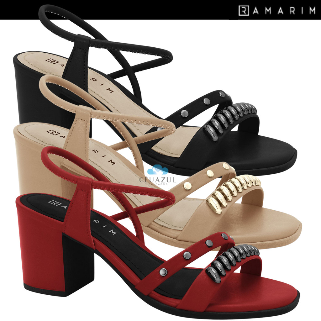 Sandália Ramarim Feminina Salto Bloco Pedrarias Conforto Original em Oferta na Shopee
