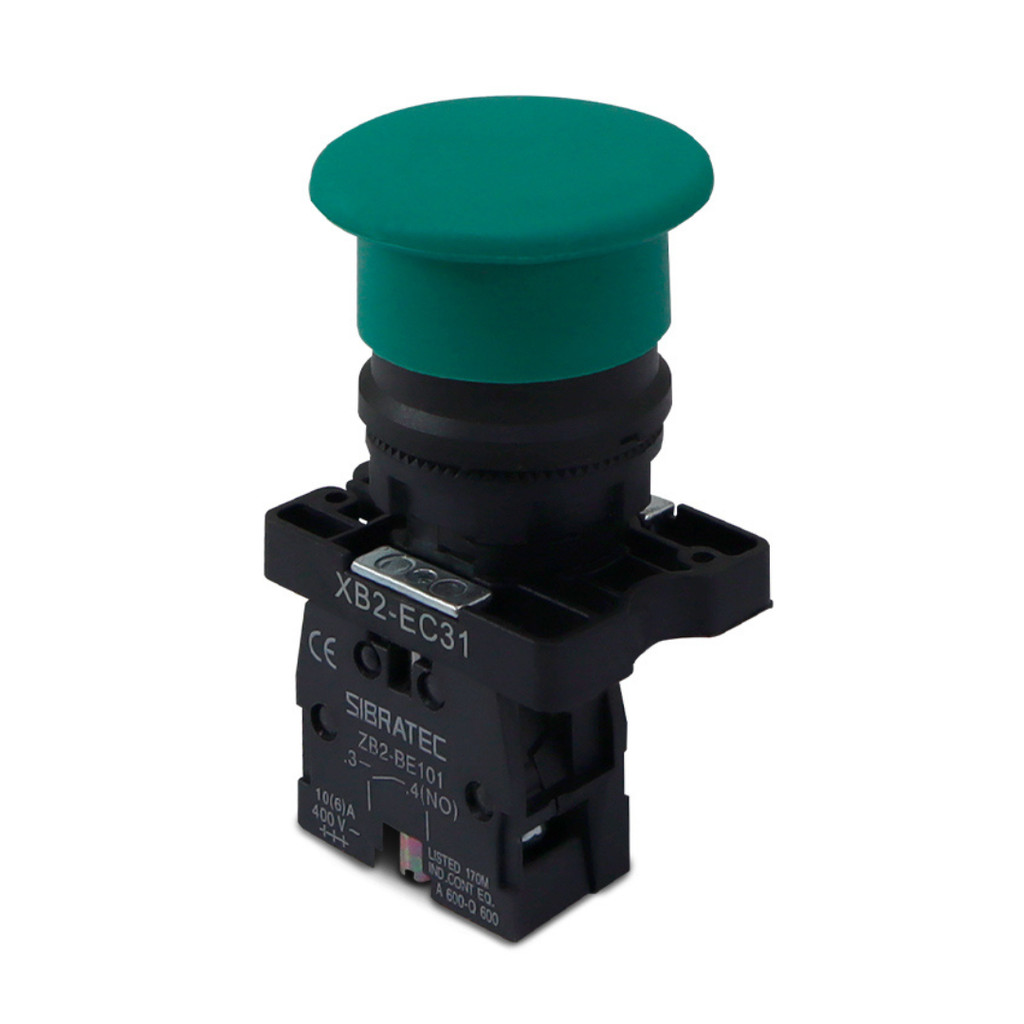 Botão Cogumelo XB2-EC31 Plástico Verde Sem Trava 1NA