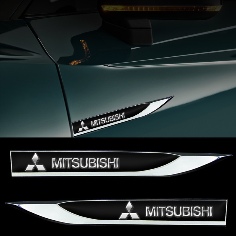 2Pcs Adesivo de Metal para Carro, Emblema de Lâmina Lateral para Mitsubishi Asx Lancer Pajero 4 Outlander 3 Xl l200 EX10