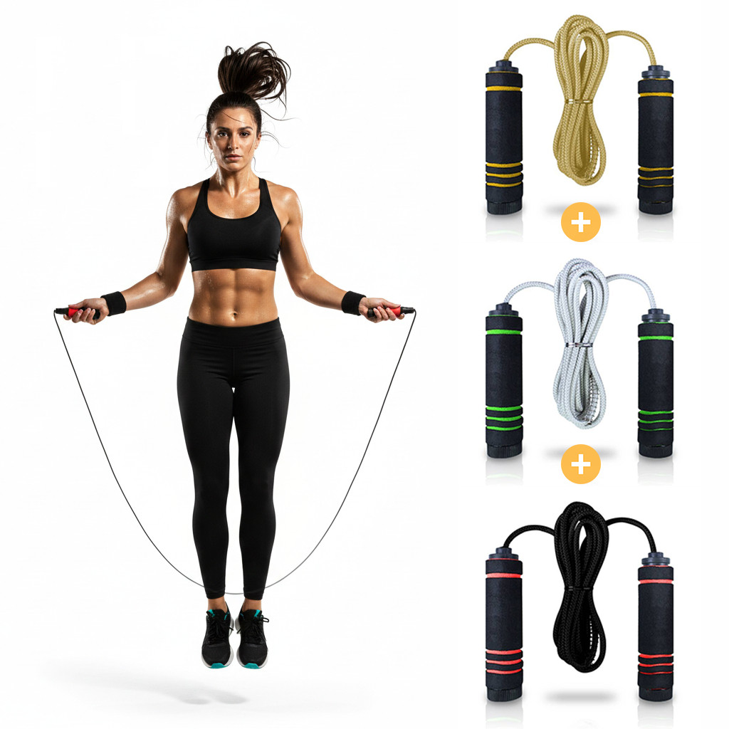 KIT 3 Cordas de Pular Profissional – Cores Sortidas – 3m Ajustável
