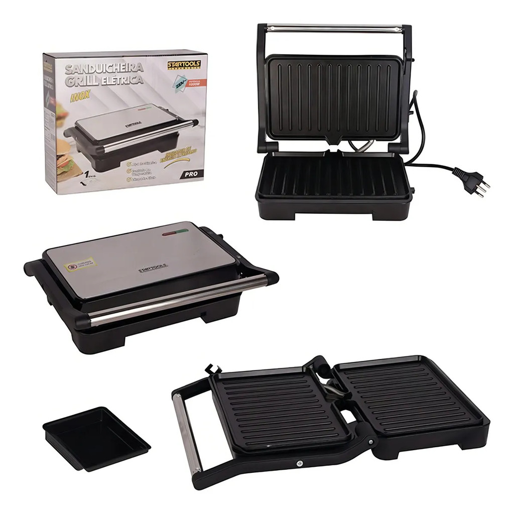 SANDUICHEIRA GRILL 1000W INOX STARTOOLS