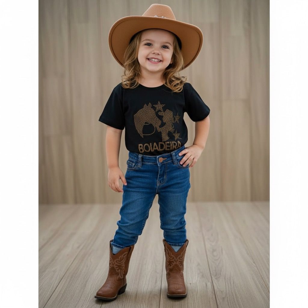 Camiseta Boiadeira Country Pedraria Brilho Preta Moda Sertaneja Feminina