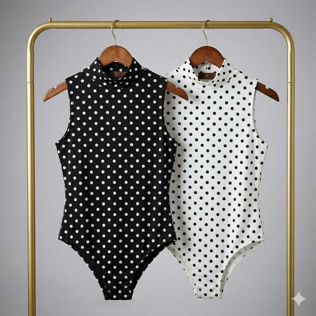 Kit 2 Body feminino Poa - Bolinha - Anos 60 - Gola regata basico