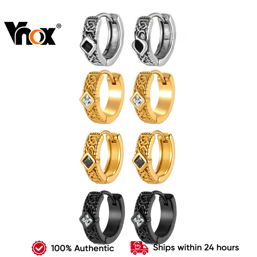 Vnox Masculino Viking Huggie Hoop Brincos De Aço Inoxidável Retro Punk Brinco Anti-Manchas Zircão Para Presente Diário