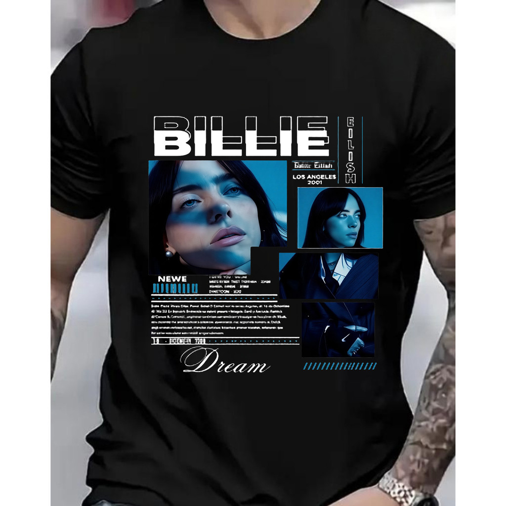 [Camiseta Premium em Algodão Puro]VU Camiseta Basica Cantora Billie Eilish Camisa 100% Algodão Streetwear Plus Size#17