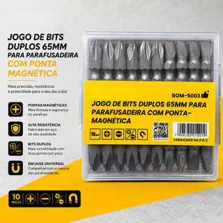 Jogo de Bits Dupla 65mm Ponteira Magnetica Parafusadeira KIT 10 peças (BOM-5003)
