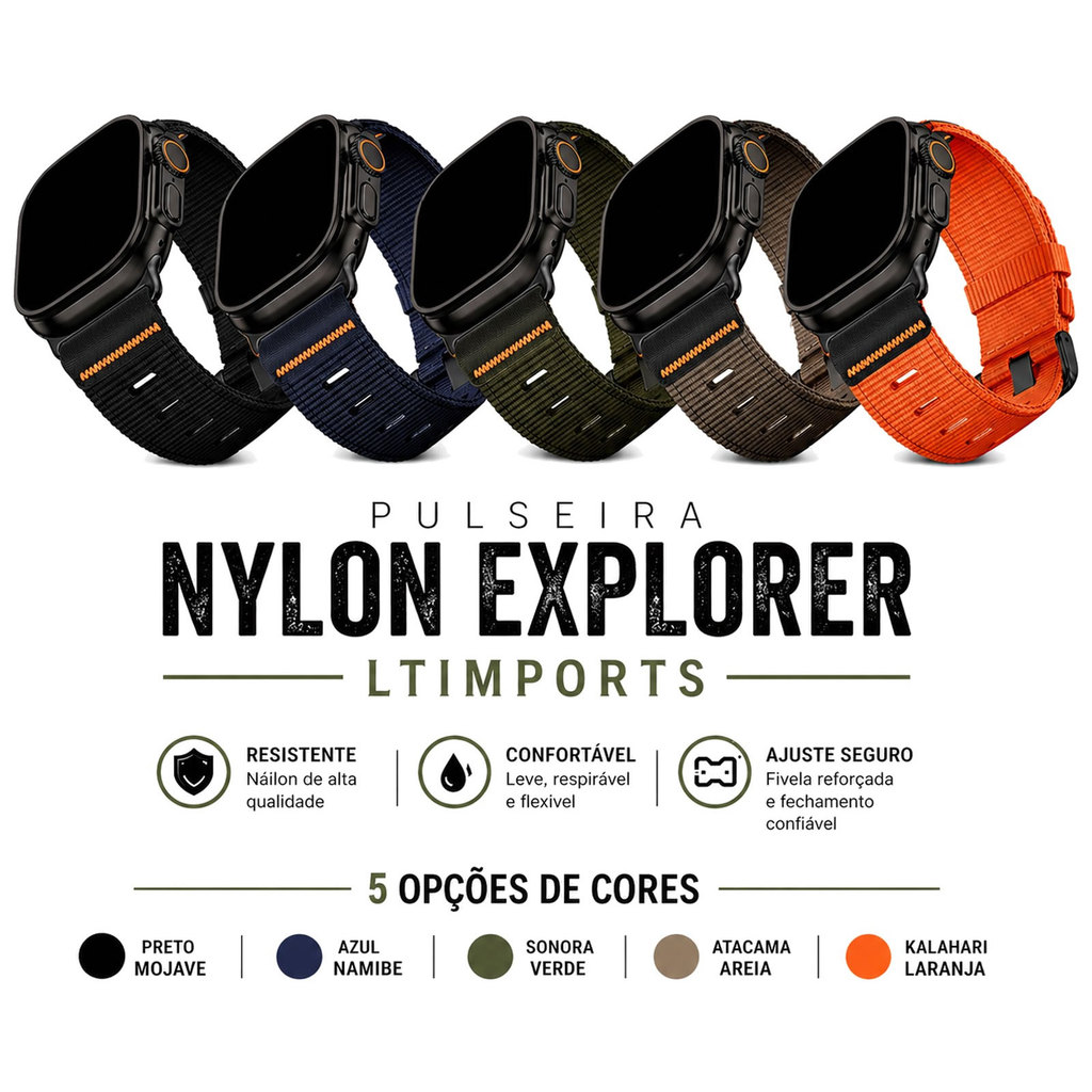 Pulseira Nylon Explorer LTIMPORTS com Fivela em Metal Preto para Apple Watch Ult