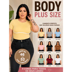Body Feminino Plus Size Manga Curta Suplex Body Básico Justo Confortável