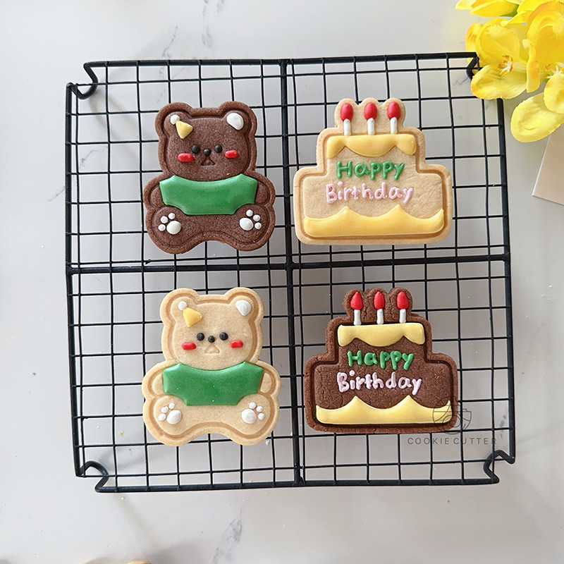 Molde De Biscoito De Urso De Desenho Animado , Forma De Bolo , Cortador De Biscoitos , Feliz Aniversário , Faça Você Mes
