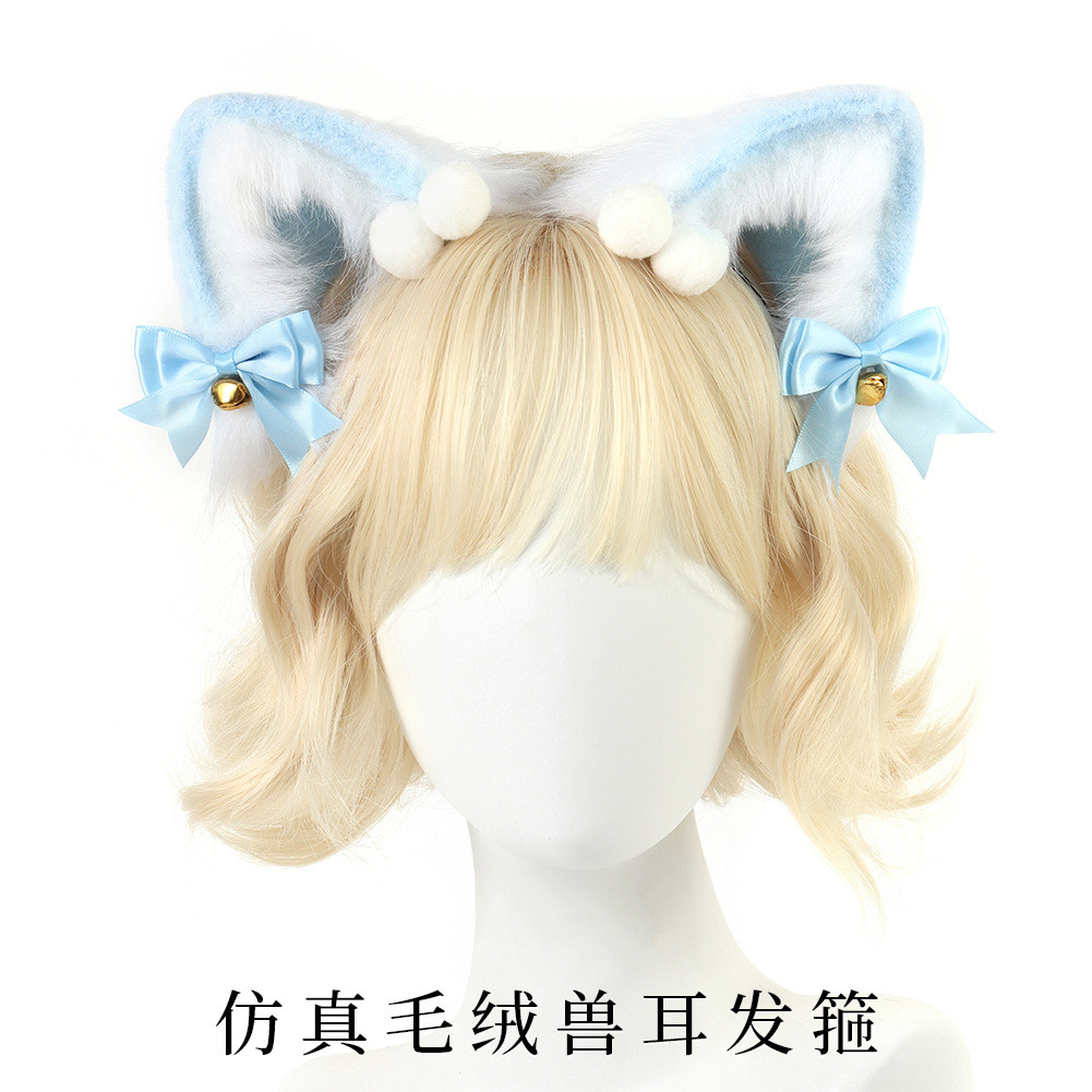 Tiara de orelhas de gato simuladas, acessório de cabeça de pelúcia estilo Lolita, tiara de orelhas de gato fofa japonesa