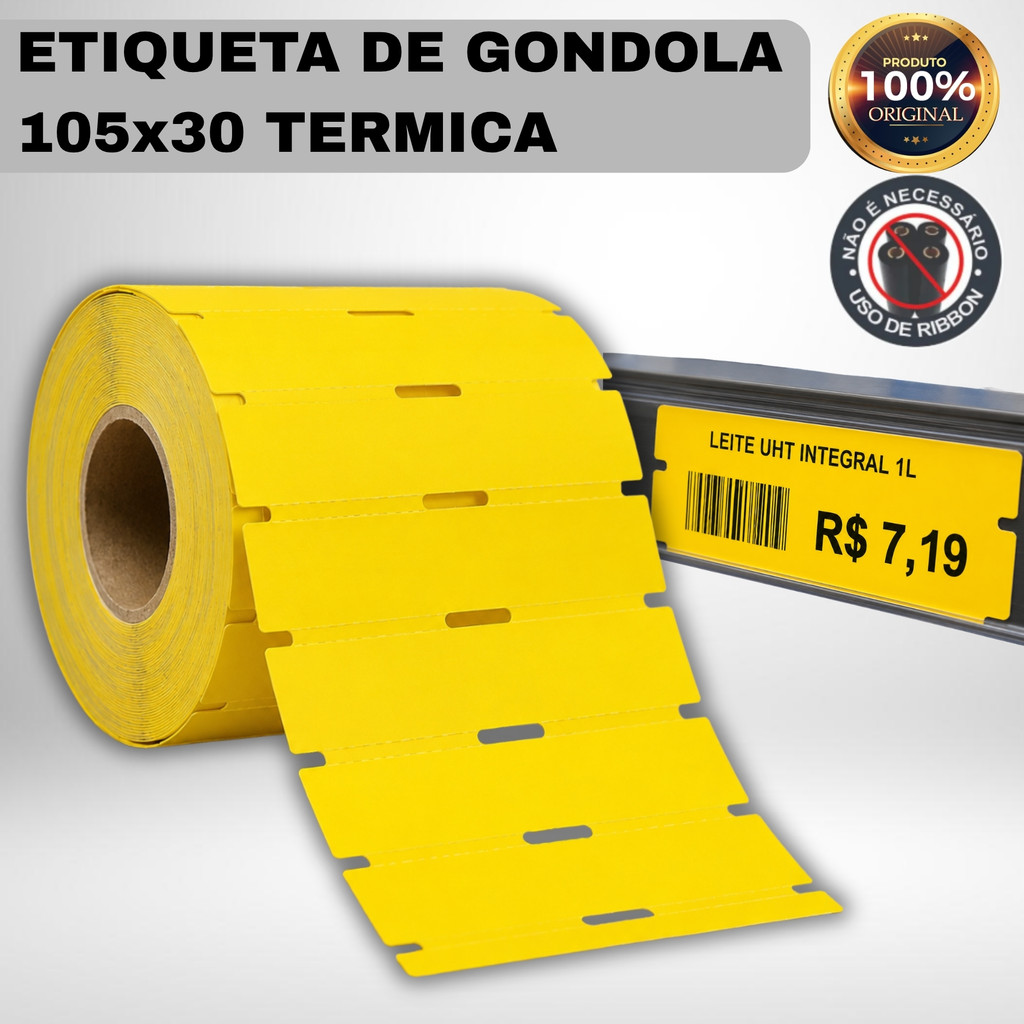 1 Rolo Etiqueta Gondola 105x30 Térmica Amarela NÃO USA RIBBON