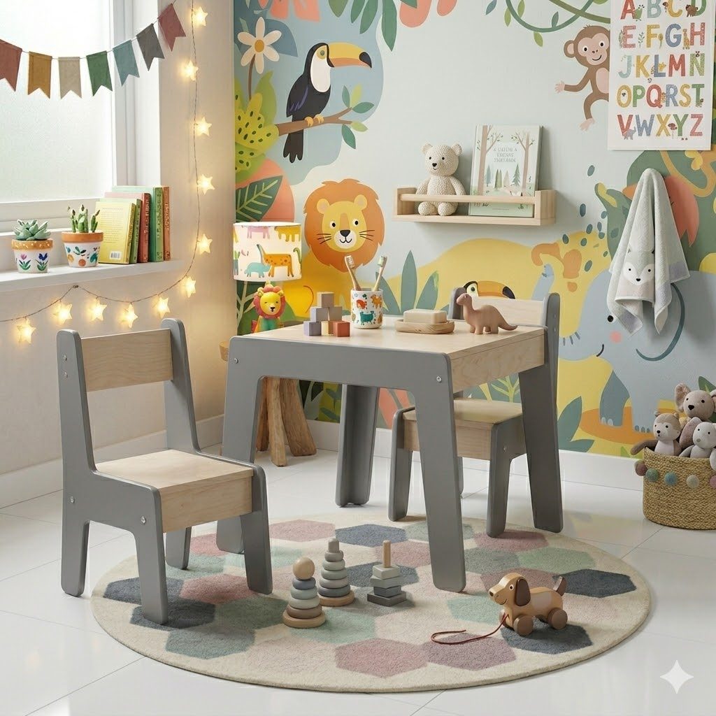 Conjunto Mesa Infantil Com 2 Cadeira Milano Cinza