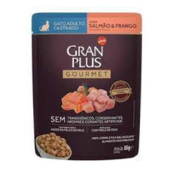 Ração Úmida GranPlus Gourmet Sachê para Gatos Castrados Sabor Salmão e Frango 85g