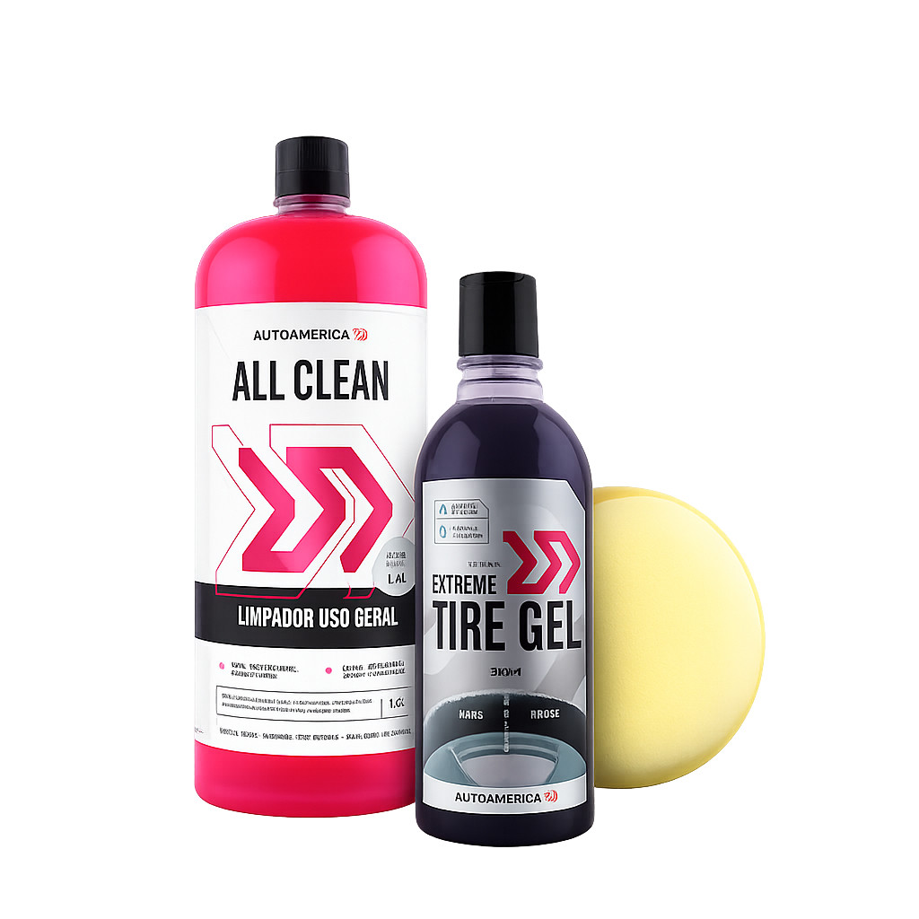 Kit Limpeza Automotiva Brilho Extremo Carro Novo All Clean + Tire Gel Pretinho para Pneus | Limpeza e Acabamento Premium