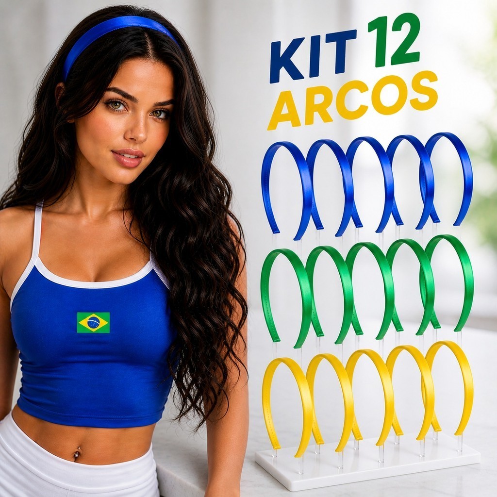 Kit 12 Tiara Arco Cetim Cores Brasil Base Para Laços Customização Artesanato Festa