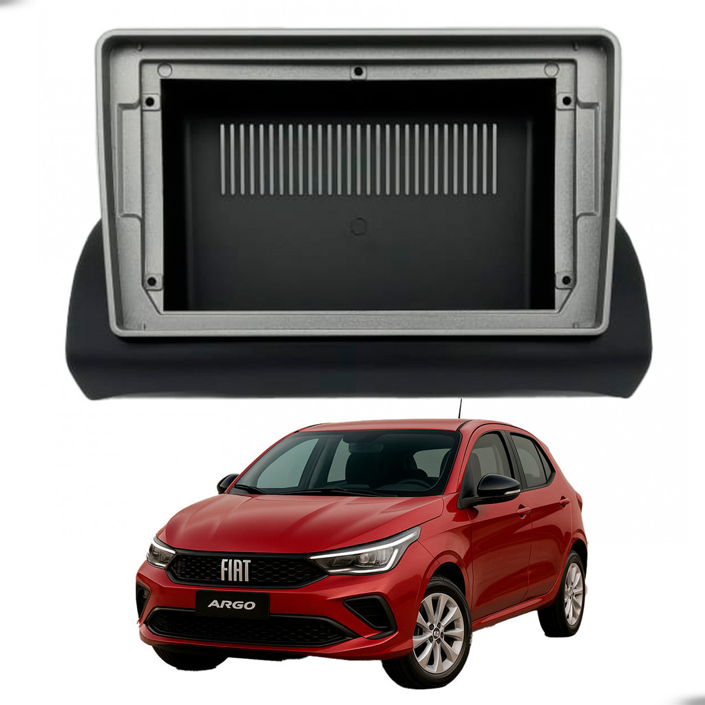 Moldura 9" Preta Fosca com Friso Grafite – Compatível com Fiat Argo e Cronos para Central Multimídia