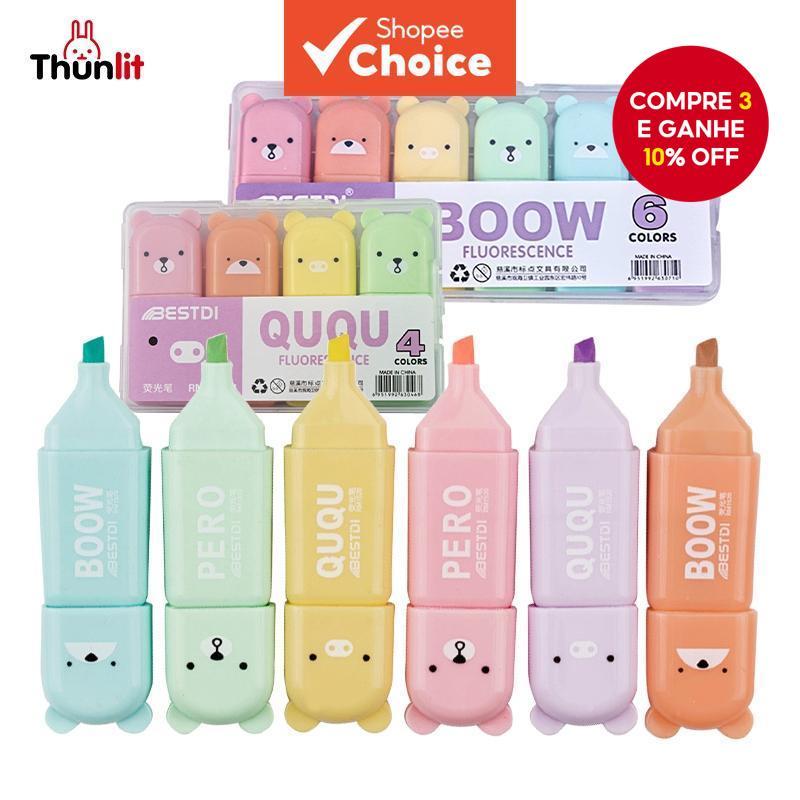 Conjunto De Canetas Iluminadoras Thunlit – Mini Marcadores De Desenhos Animados De 4/6 Cores Para Diário E Planejador DI