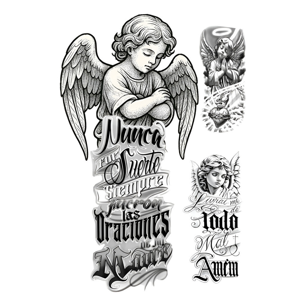 3 Tatuagens Temporária Anjos -  Um 16x27 - Dois 4x10
