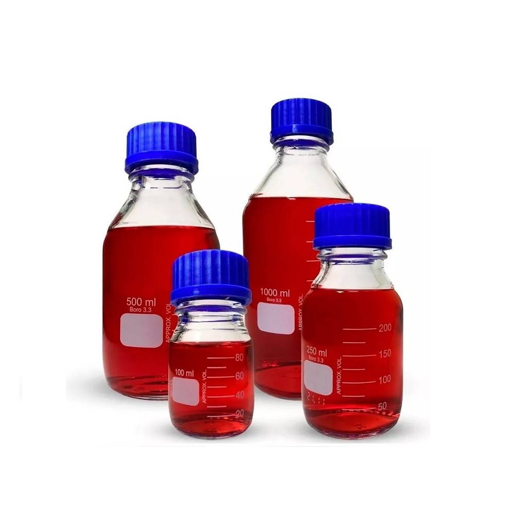 Kit 3 Frasco Reagente Tampa Azul Borossilicato 250ml