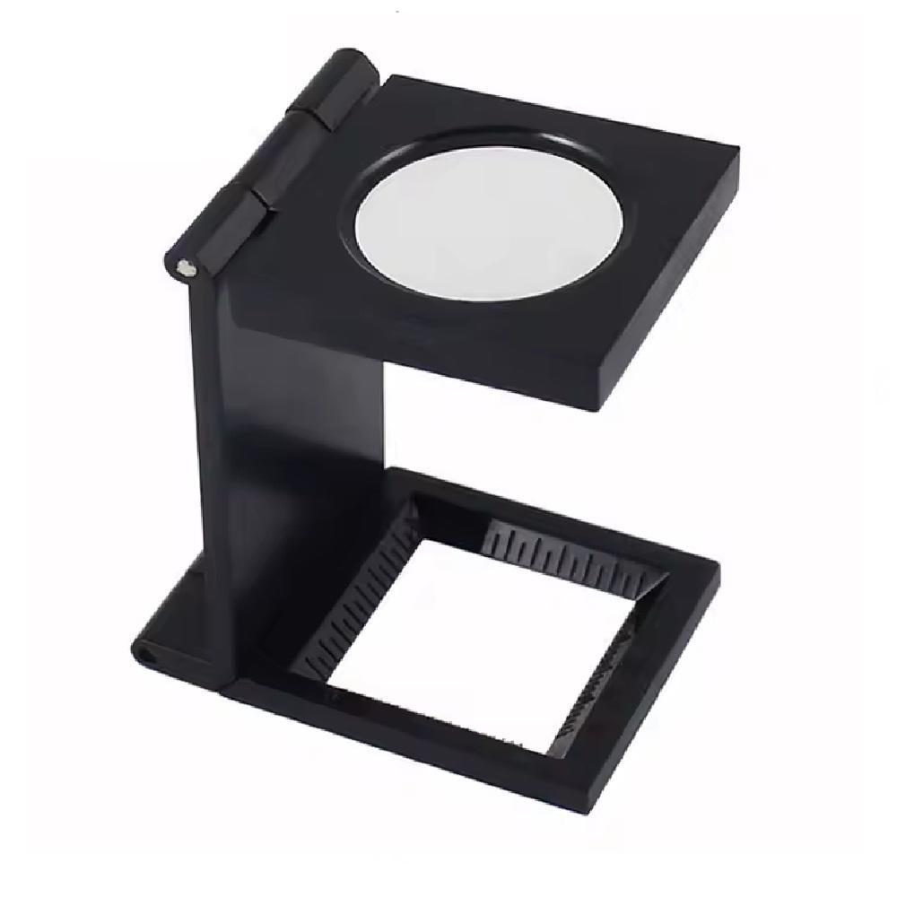 LUPA CONTA FIOS 10X MINI MESA BANCADA SUPORTE DOBRAVEL LENTE OPTICA 28MM COM ESCALA PORTATIL BOLSO