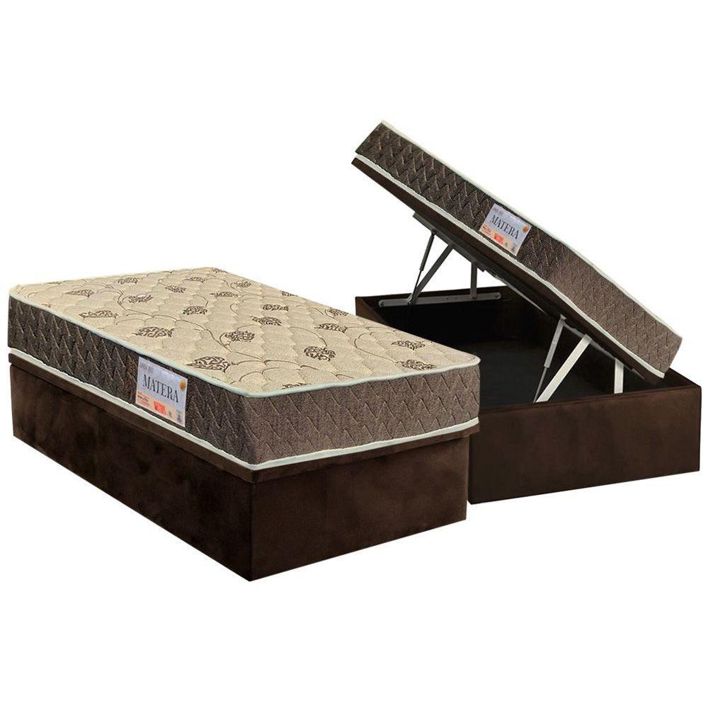 Cama Box Baú Solteiro: Colchão Anatômico Orthoflex D33 / EP Matera + Base CRC Suede Brown(88x188) em Oferta na Shopee