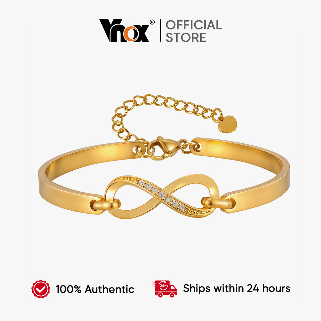 Pulseira Vnox Infinity Symbol Zircon Banhada A Ouro Para Mulheres E Meninas , Presente Eterno De Dia Dos Namorados em Oferta na Shopee