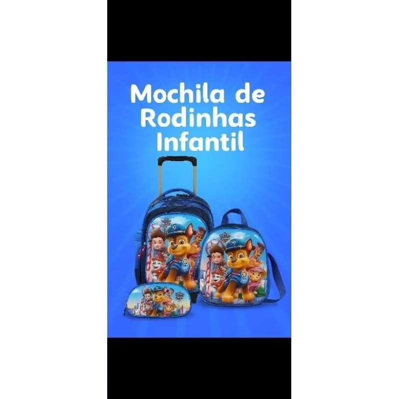 Kit Mochila  Infantil Tres  Peças Com Rodinha Personagens 3D Mochila Menino  Mochila Menina